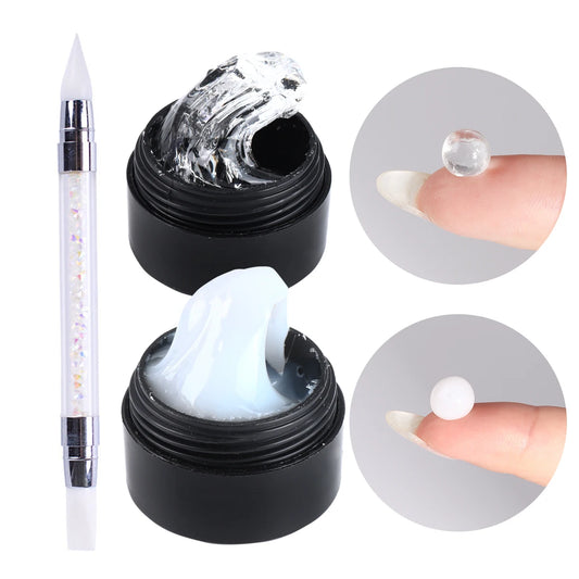 2-Piece Crystal Nail Extension Gel Set - Soft Solid Gel with Flower Sculpting Pen