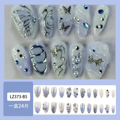 Y2K Star & Moon Press On Nails - Gradient Blue French Tips (24pcs)