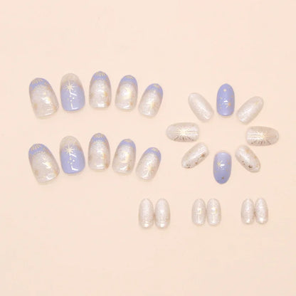 Y2K Star & Moon Press On Nails - Gradient Blue French Tips (24pcs)