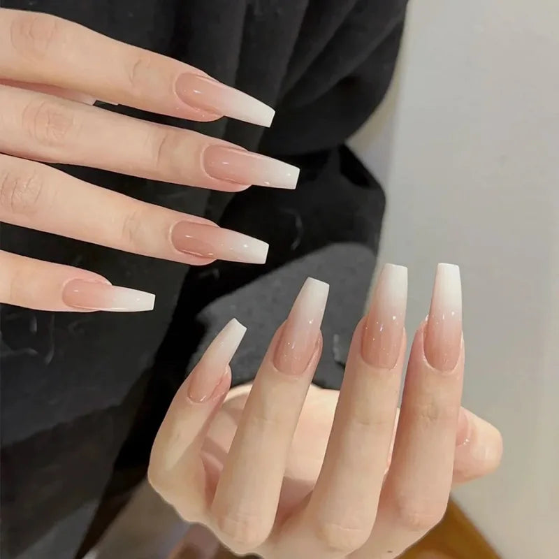 24-Piece Almond Press-On Nails - Butterfly French Pearl Diamond Handmade Set