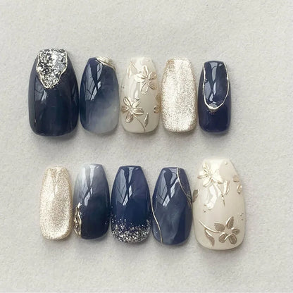 Y2K Star & Moon Press On Nails - Gradient Blue French Tips (24pcs)