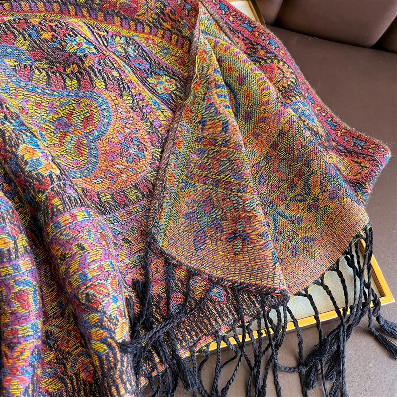 Autumn Paisley Pashmina Scarf - Premium Jacquard Cashmere Wrap