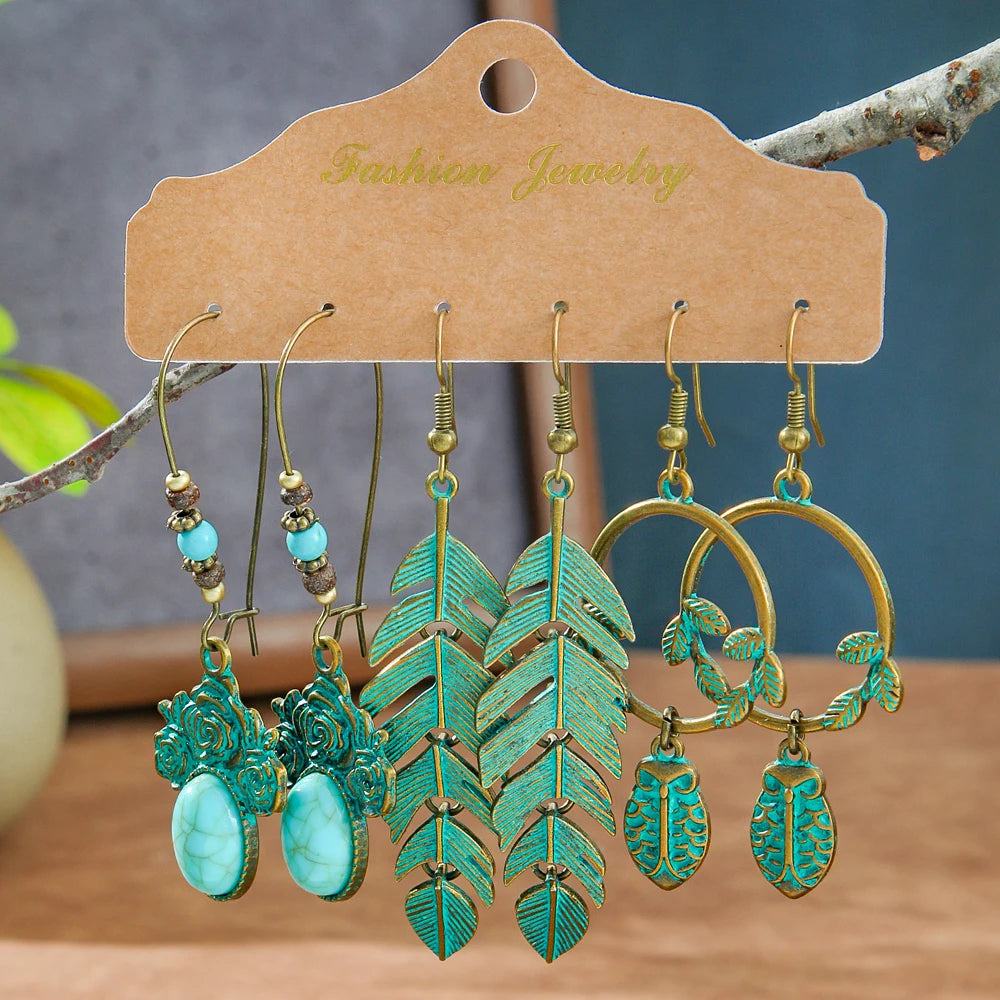 Boho Pendant/Vintage women's Round Ear Set Pendientes Earrings Unusual Women's Antique Jewelry Everyday Wear Gift