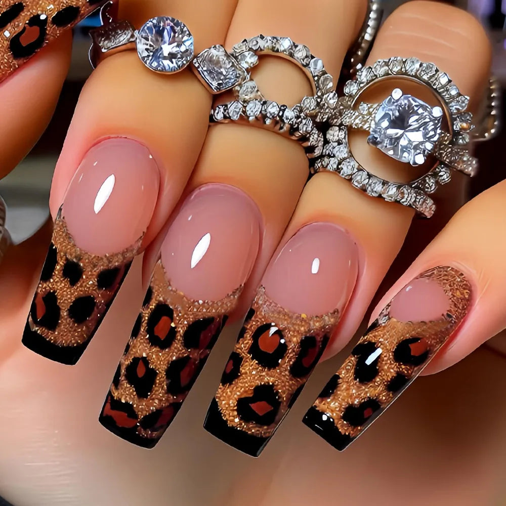 Y2K Leopard Print Press-On Nails - Gradient Coffin Set