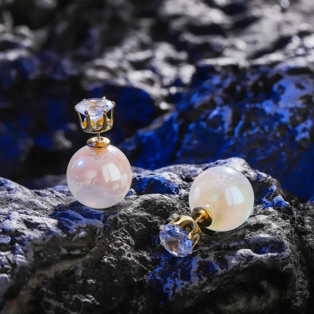 Pearl & Rhinestone Long Drop Earrings - Elegant Floral Wedding Pendant Earrings