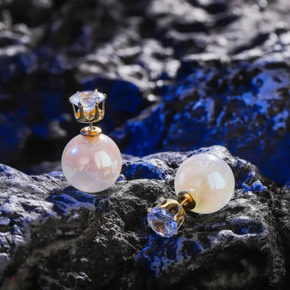 Pearl & Rhinestone Long Drop Earrings - Elegant Floral Wedding Pendant Earrings