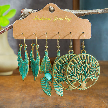 Boho Pendant/Vintage women's Round Ear Set Pendientes Earrings Unusual Women's Antique Jewelry Everyday Wear Gift