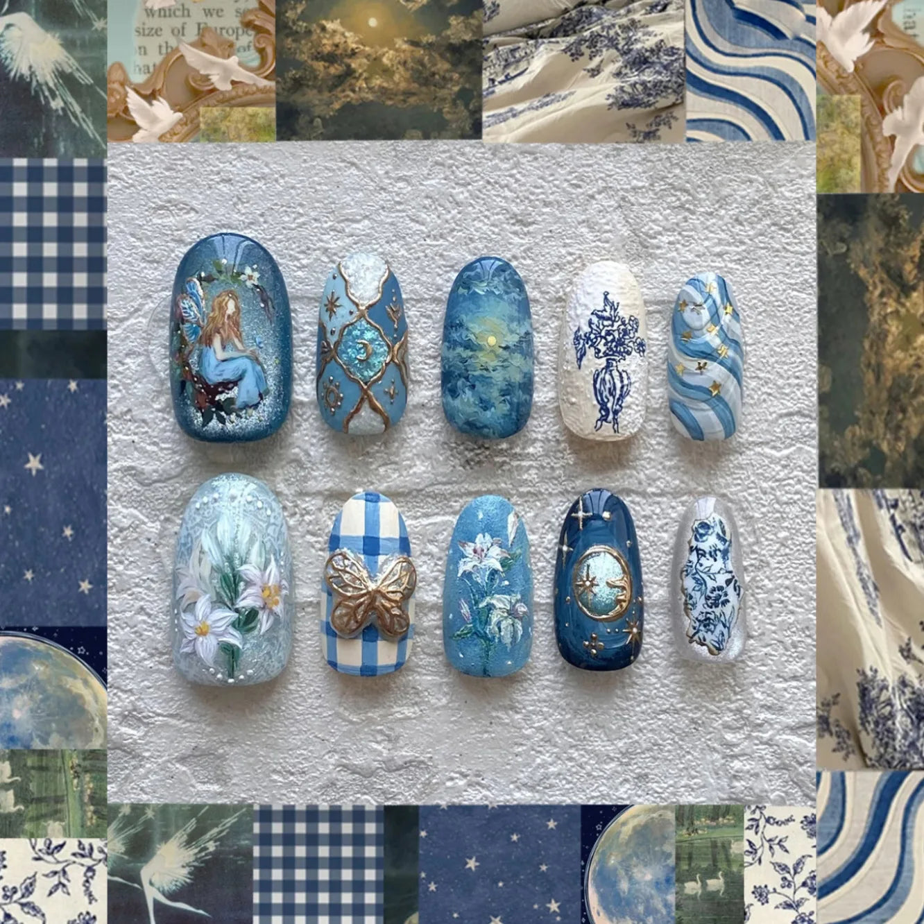 24-Piece Almond Press-On Nails - Wine Red Blush Floral Design Summer Set