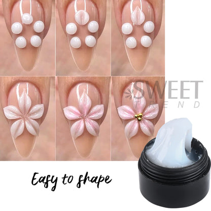 2-Piece Crystal Nail Extension Gel Set - Soft Solid Gel with Flower Sculpting Pen