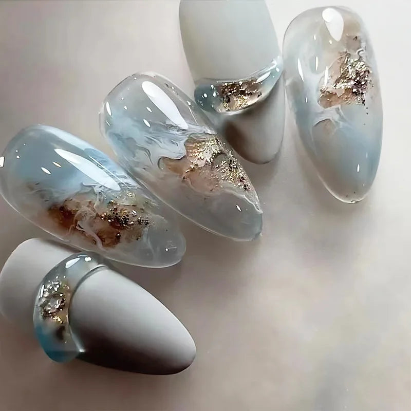 Y2K Star & Moon Press On Nails - Gradient Blue French Tips (24pcs)