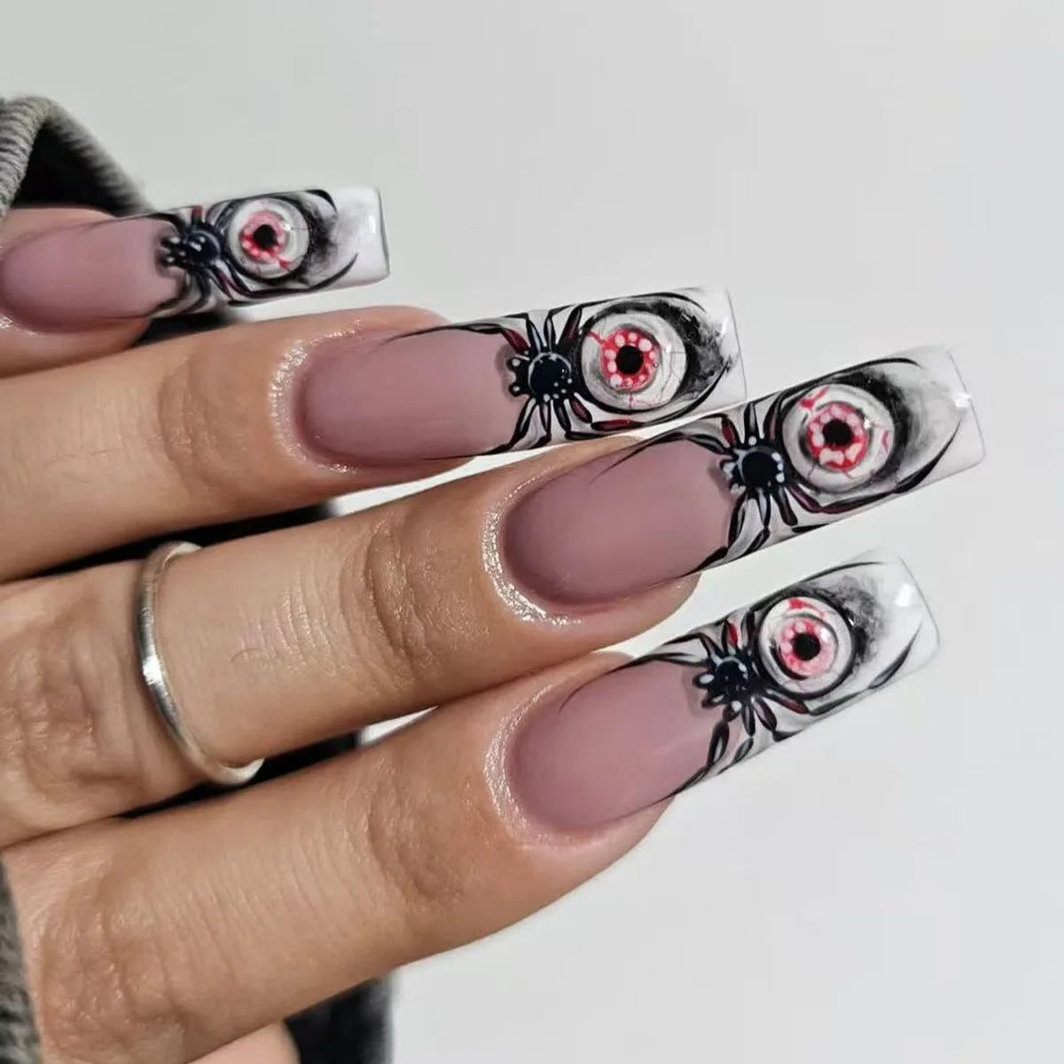 Silver Spider Gothic Press-On Nails - 24 Piece Set