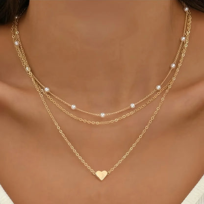 LATS Multilayer Pearl Cross Love Heart Pendant Necklaces for Women Gold Color Fashion Collarbone Neck Chain 2024 Trend Jewelry