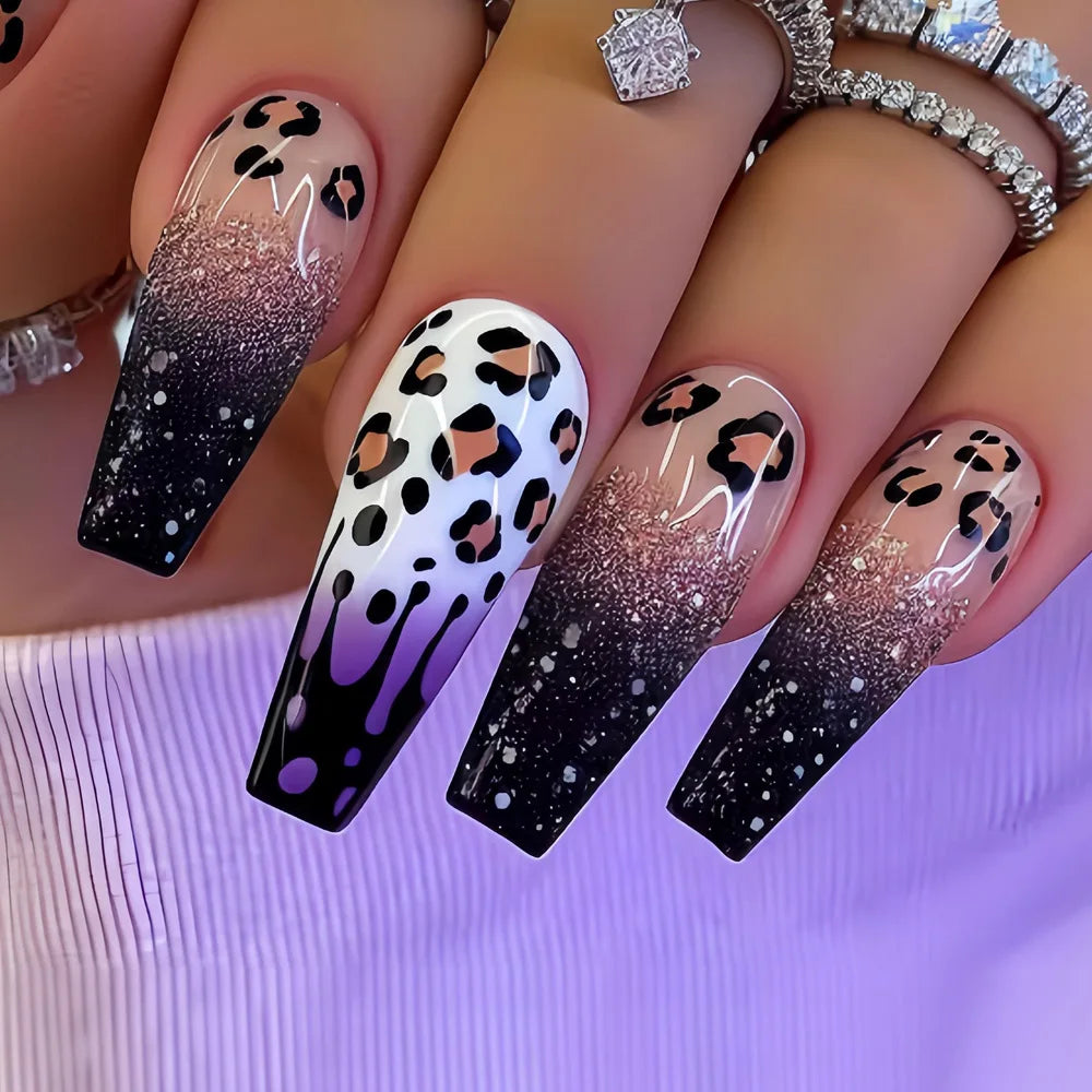 Y2K Leopard Print Press-On Nails - Gradient Coffin Set