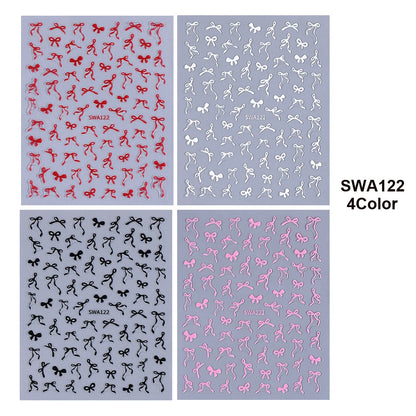 8-Piece Kawaii Bow Nail Stickers - Mini Lace Ribbon Self-Adhesive Decals Set