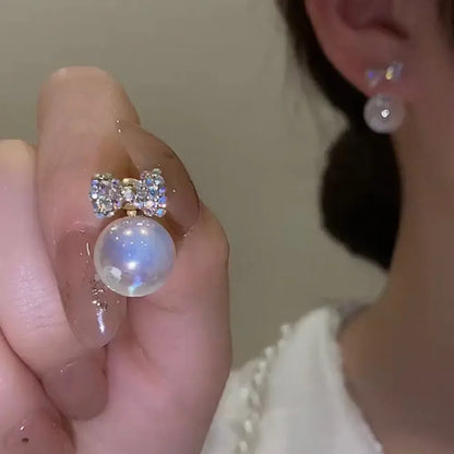 Pearl & Rhinestone Long Drop Earrings - Elegant Floral Wedding Pendant Earrings