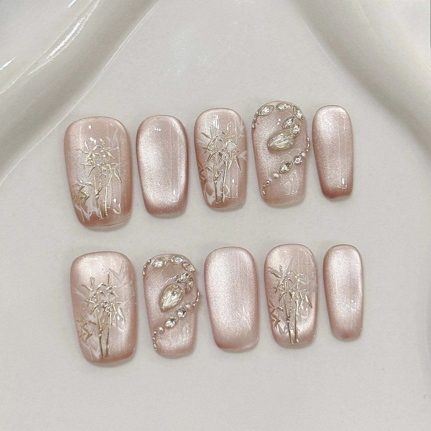 Sweet Butterfly Press-On Nails - 10pc Handmade Glossy Diamond False Nails Set