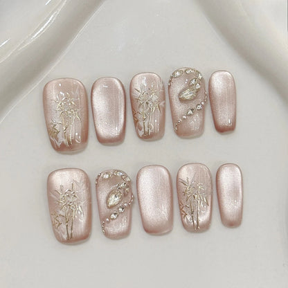 Sweet Butterfly Press-On Nails - 10pc Handmade Glossy Diamond False Nails Set