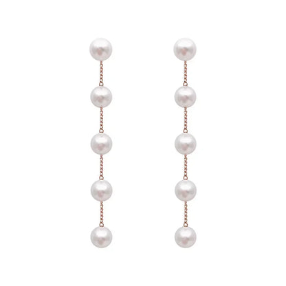 Pearl & Rhinestone Long Drop Earrings - Elegant Floral Wedding Pendant Earrings