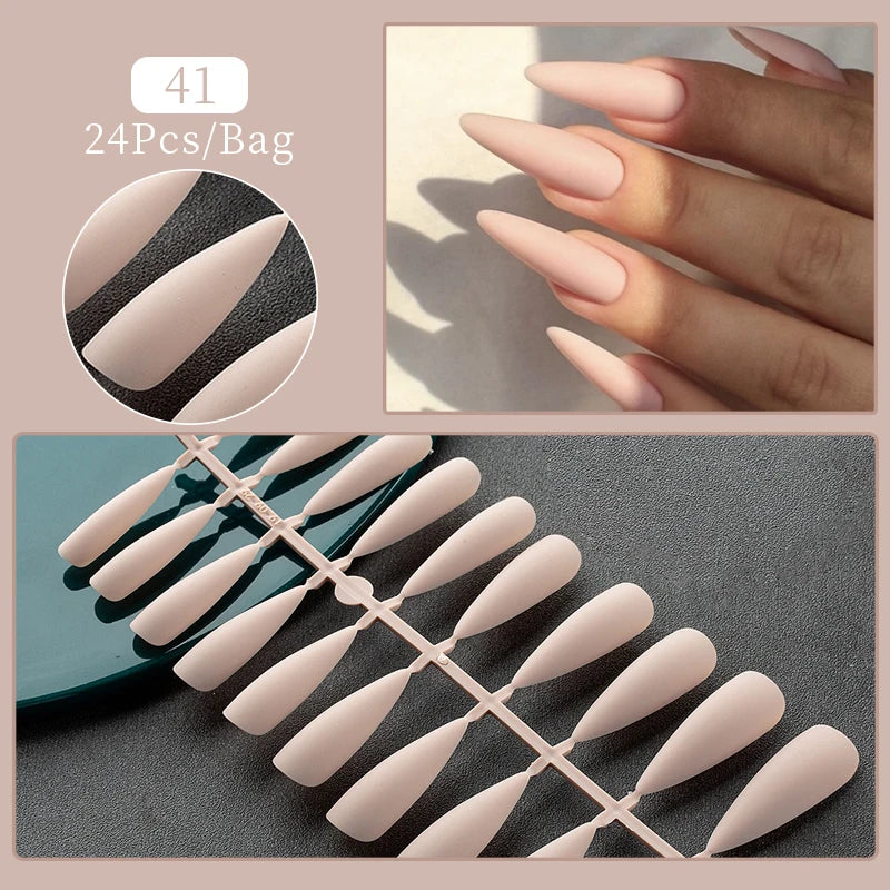 24-Piece White French Press-On Nails - Full Cover Artificial Nail Set