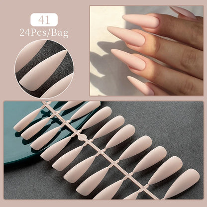 24-Piece White French Press-On Nails - Full Cover Artificial Nail Set