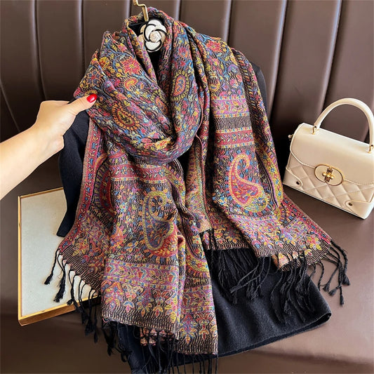 Autumn Paisley Pashmina Scarf - Premium Jacquard Cashmere Wrap