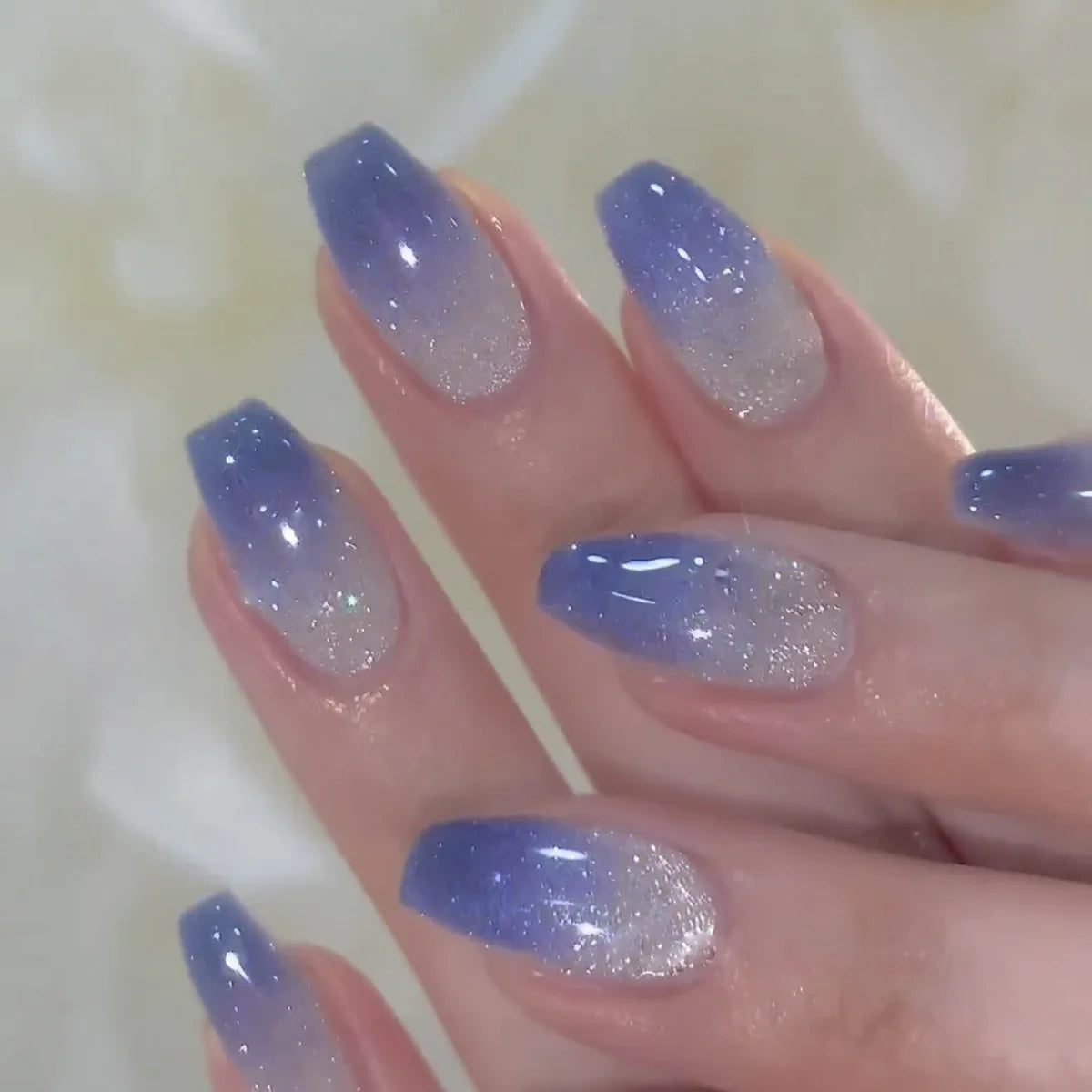 Y2K Star & Moon Press On Nails - Gradient Blue French Tips (24pcs)