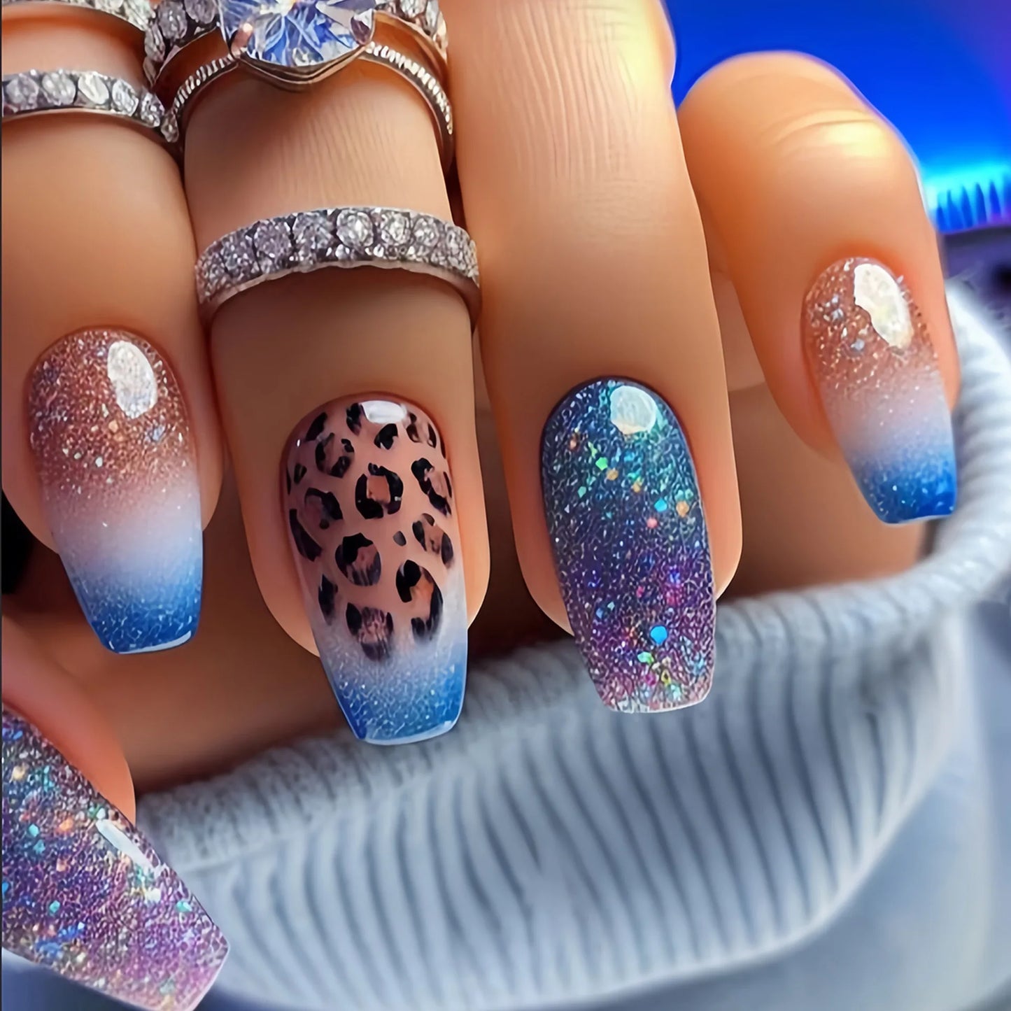 Y2K Leopard Print Press-On Nails - Gradient Coffin Set
