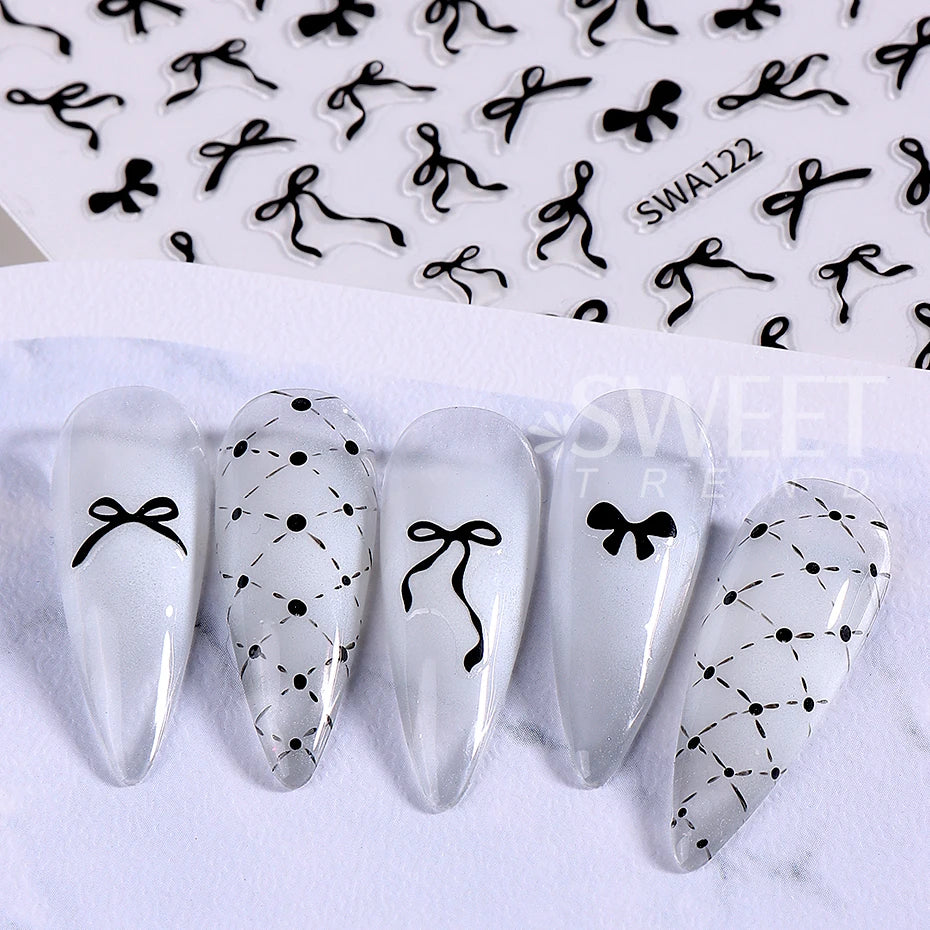 8-Piece Kawaii Bow Nail Stickers - Mini Lace Ribbon Self-Adhesive Decals Set