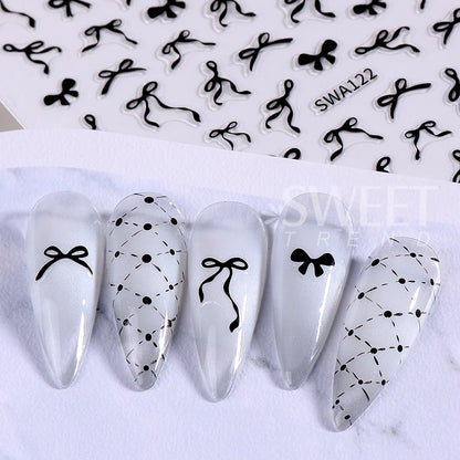 8-Piece Kawaii Bow Nail Stickers - Mini Lace Ribbon Self-Adhesive Decals Set