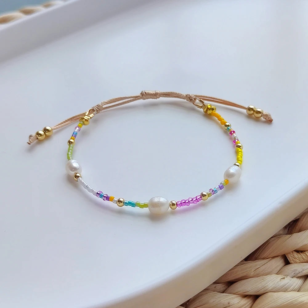 Colorful Miyuki Bead Bracelet - Dainty Glass & Pearl Boho Jewelry