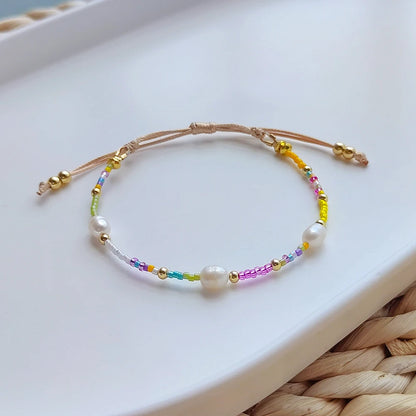 Colorful Miyuki Bead Bracelet - Dainty Glass & Pearl Boho Jewelry