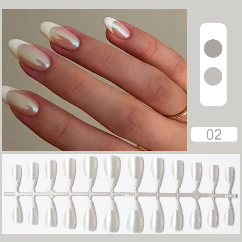 24-Piece White French Press-On Nails - Full Cover Artificial Nail Set