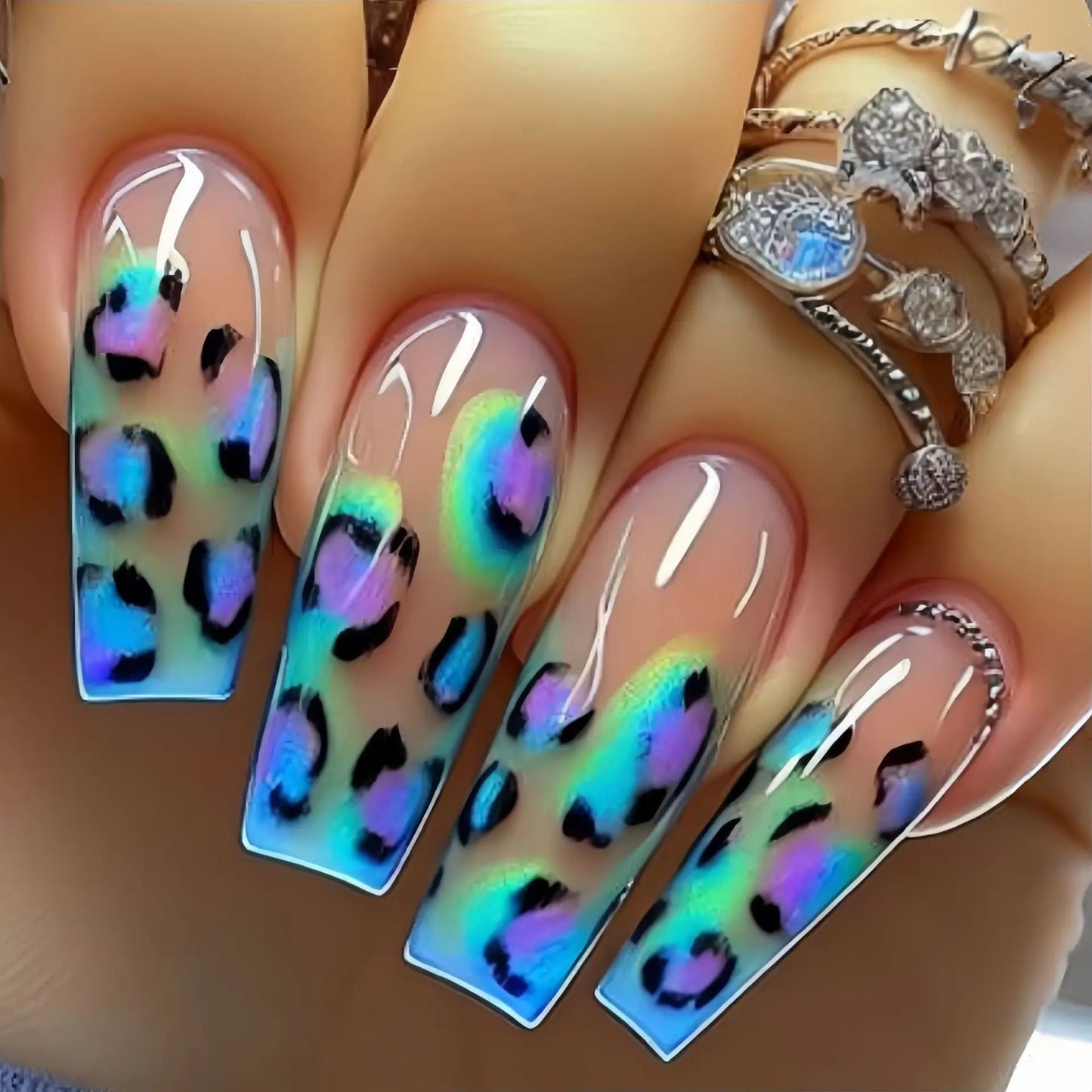 Y2K Leopard Print Press-On Nails - Gradient Coffin Set