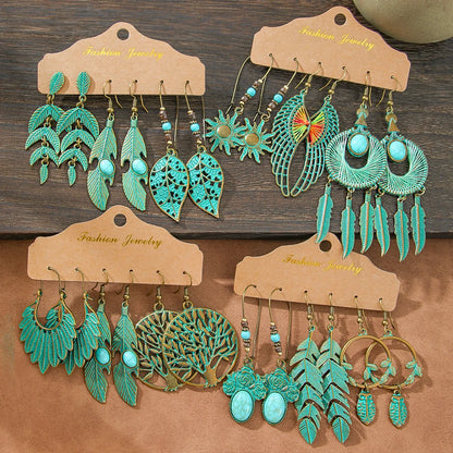 Boho Pendant/Vintage women's Round Ear Set Pendientes Earrings Unusual Women's Antique Jewelry Everyday Wear Gift