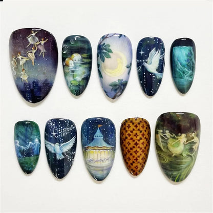 24-Piece Almond Press-On Nails - Wine Red Blush Floral Design Summer Set