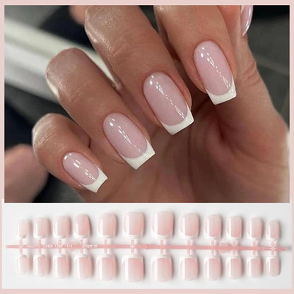 24-Piece White French Press-On Nails - Full Cover Artificial Nail Set