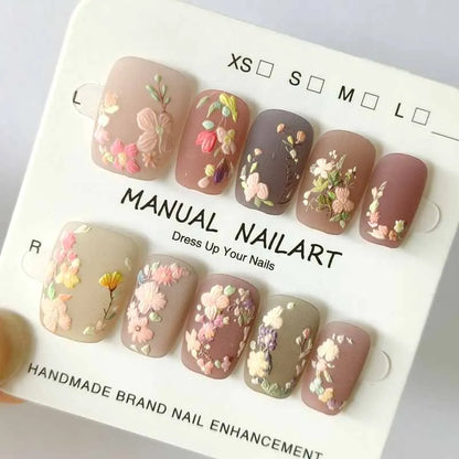 3D Embroidery Floral Press-On Nails - 10 Piece Set