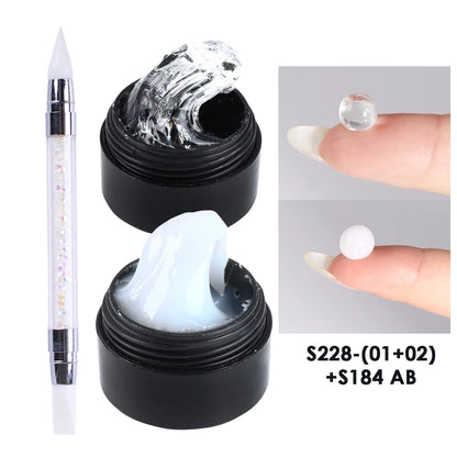 2-Piece Crystal Nail Extension Gel Set - Soft Solid Gel with Flower Sculpting Pen