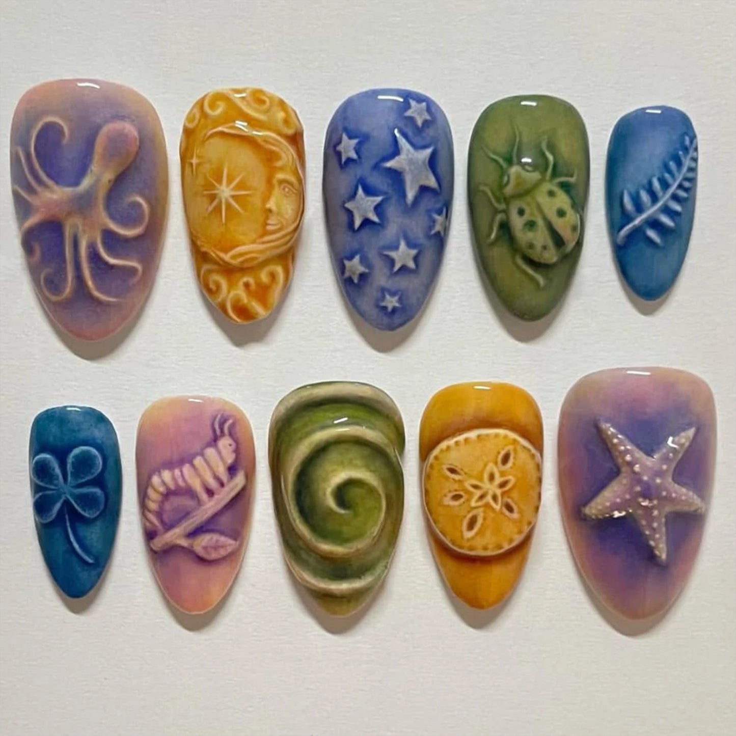 24-Piece Almond Press-On Nails - Wine Red Blush Floral Design Summer Set