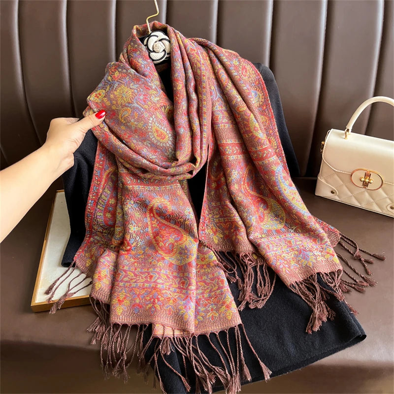 Autumn Paisley Pashmina Scarf - Premium Jacquard Cashmere Wrap