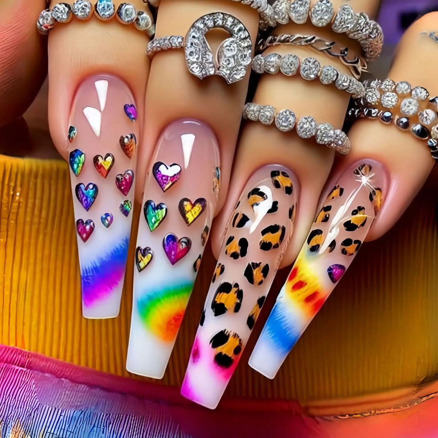 Y2K Leopard Print Press-On Nails - Gradient Coffin Set