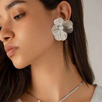 Punk Metal Flower Stud Earrings - Vintage Gothic Geometric Jewelry