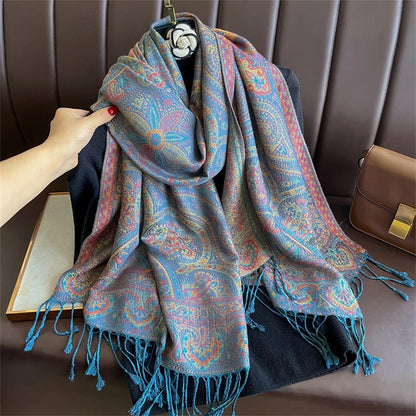 Autumn Paisley Pashmina Scarf - Premium Jacquard Cashmere Wrap