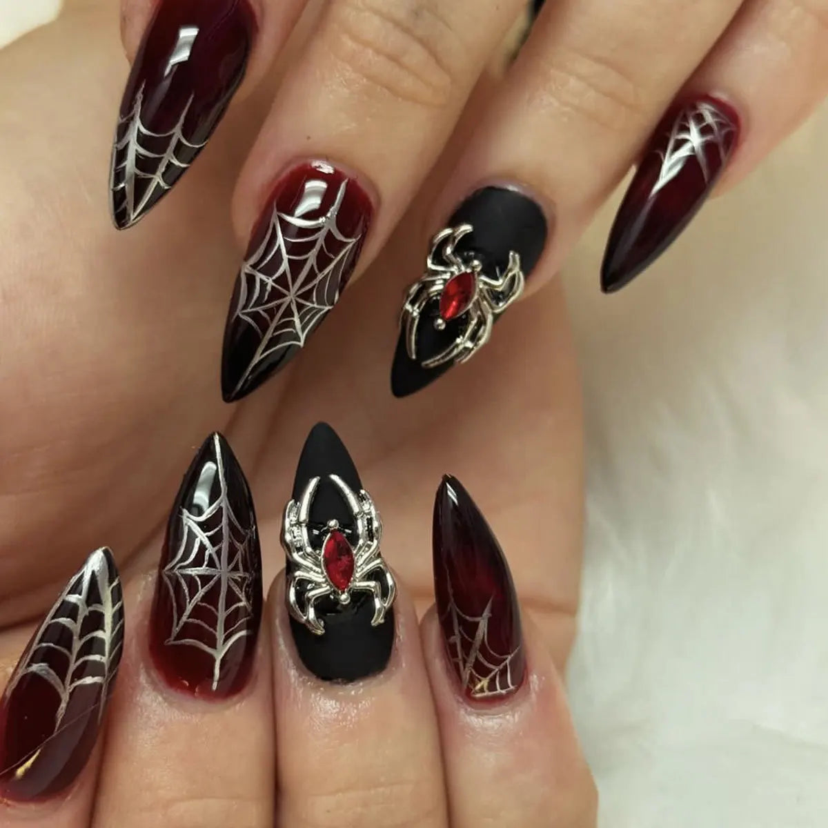 Silver Spider Gothic Press-On Nails - 24 Piece Set