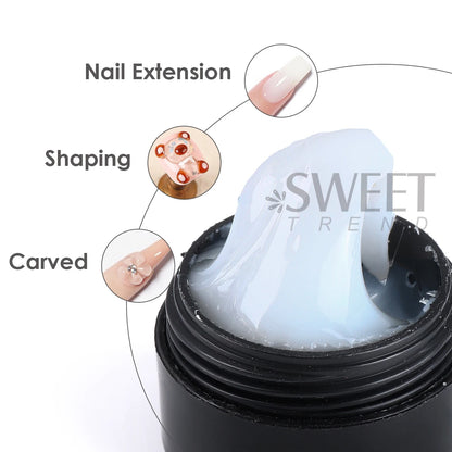 2-Piece Crystal Nail Extension Gel Set - Soft Solid Gel with Flower Sculpting Pen